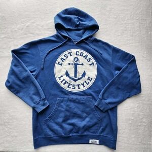 East Coast Lifestyle Hoodie Mens Large Blue Newfoundland Labrador Anchor Graphic